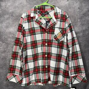 Lauren Ralph Lauren Plaid Pajama Top Womens L Lightweight Fleece Red Green